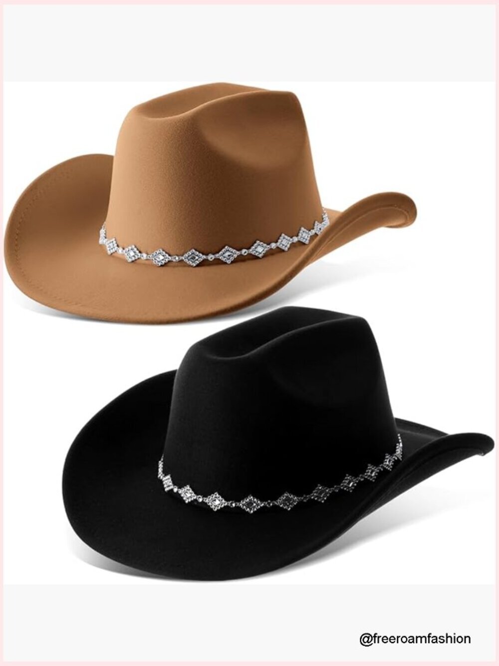 2 Pack Western Cowboy Hats for Women & Men Classic Felt Wide Brim Cowgirl Hats